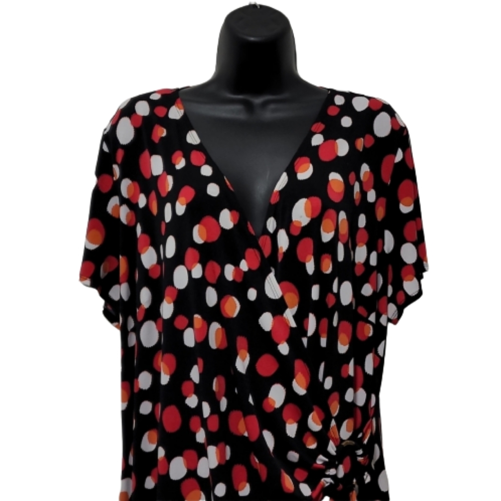 Women's Black Red White Faux Wrap Summer Dress, No Size Tag